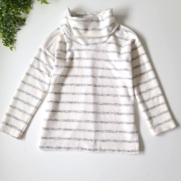 LOFT Turtle Neck Long Sleeves Striped White Gray Pullover Sweater Size XS - Picture 1 of 7